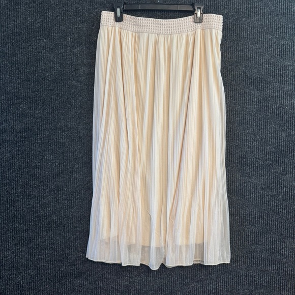 Metrowear Dresses & Skirts - Metrowear Pleated Midi Skirt Womens Large Cream Metallic Waistband Accordion